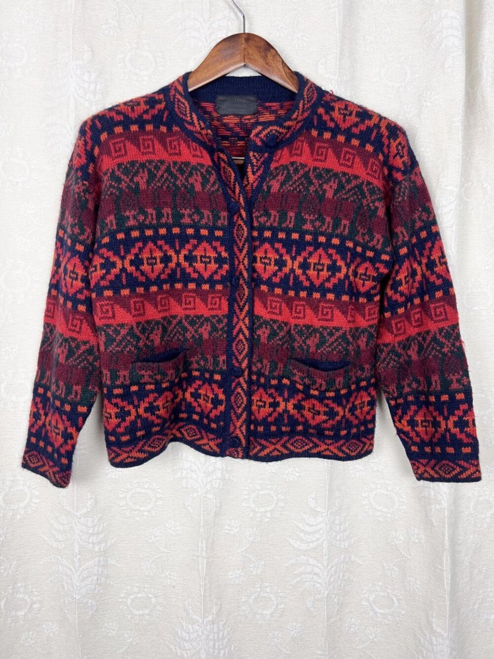 Vintage Peruvian baby alpaca knit cardigan sweater whimsical knit jumper Alexis